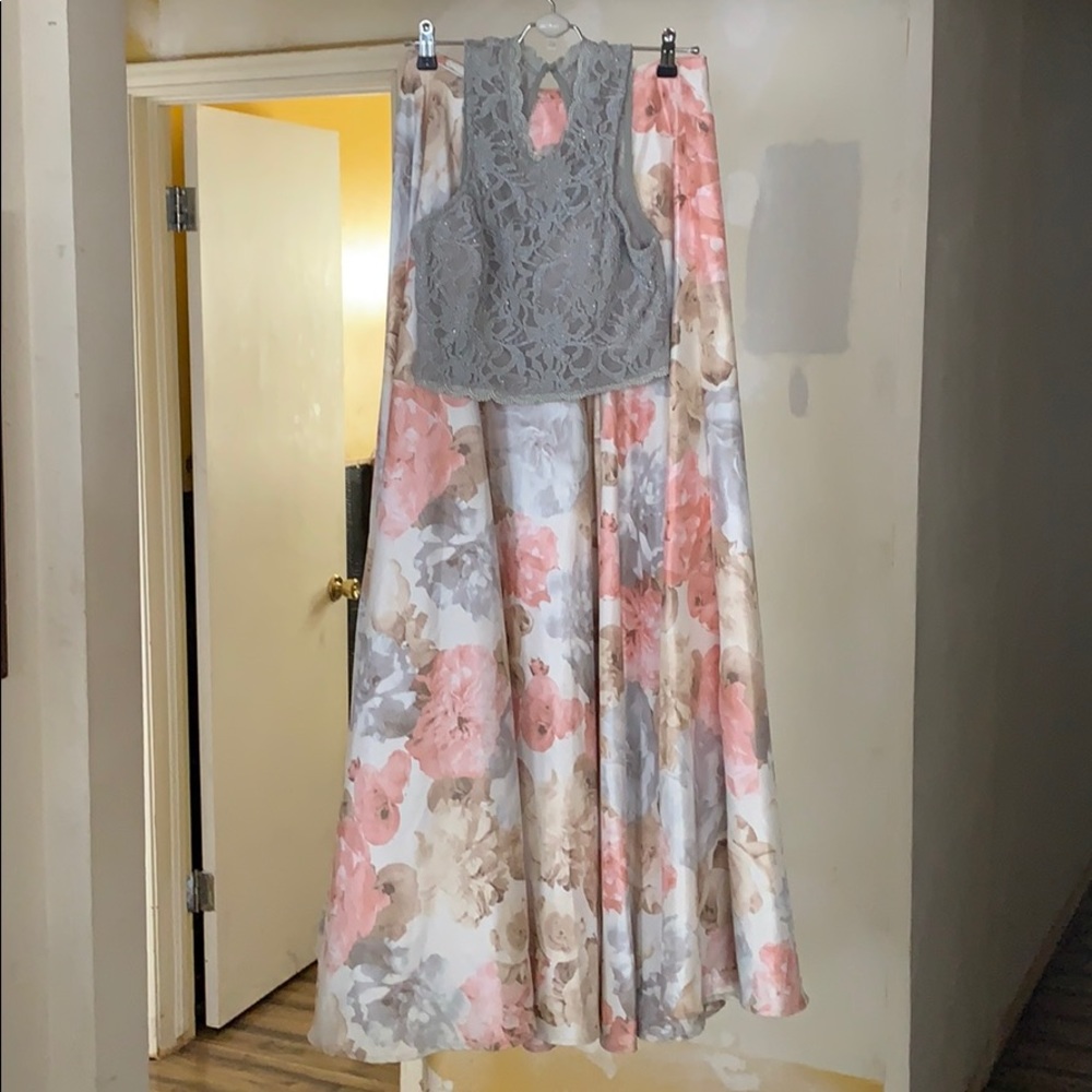 Two-Piece Floral Prom Dress